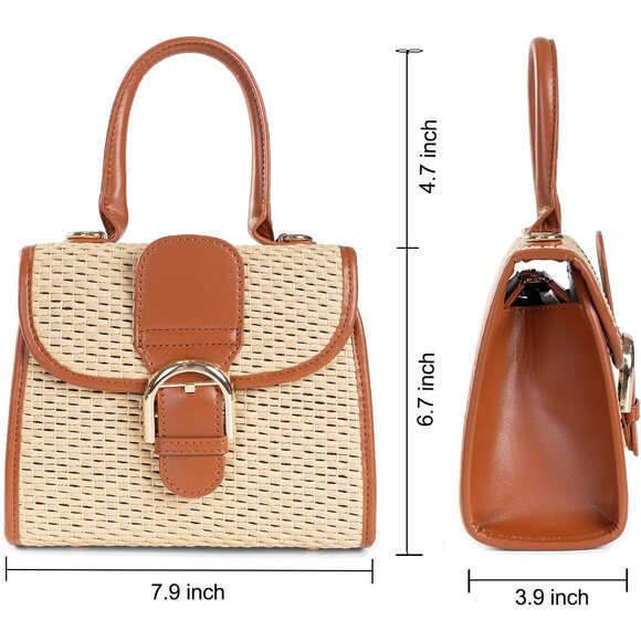 Womens Straw Crossbody Bag Small Handmade Woven Shoulder Messenger Purse - Picture 5 of 7